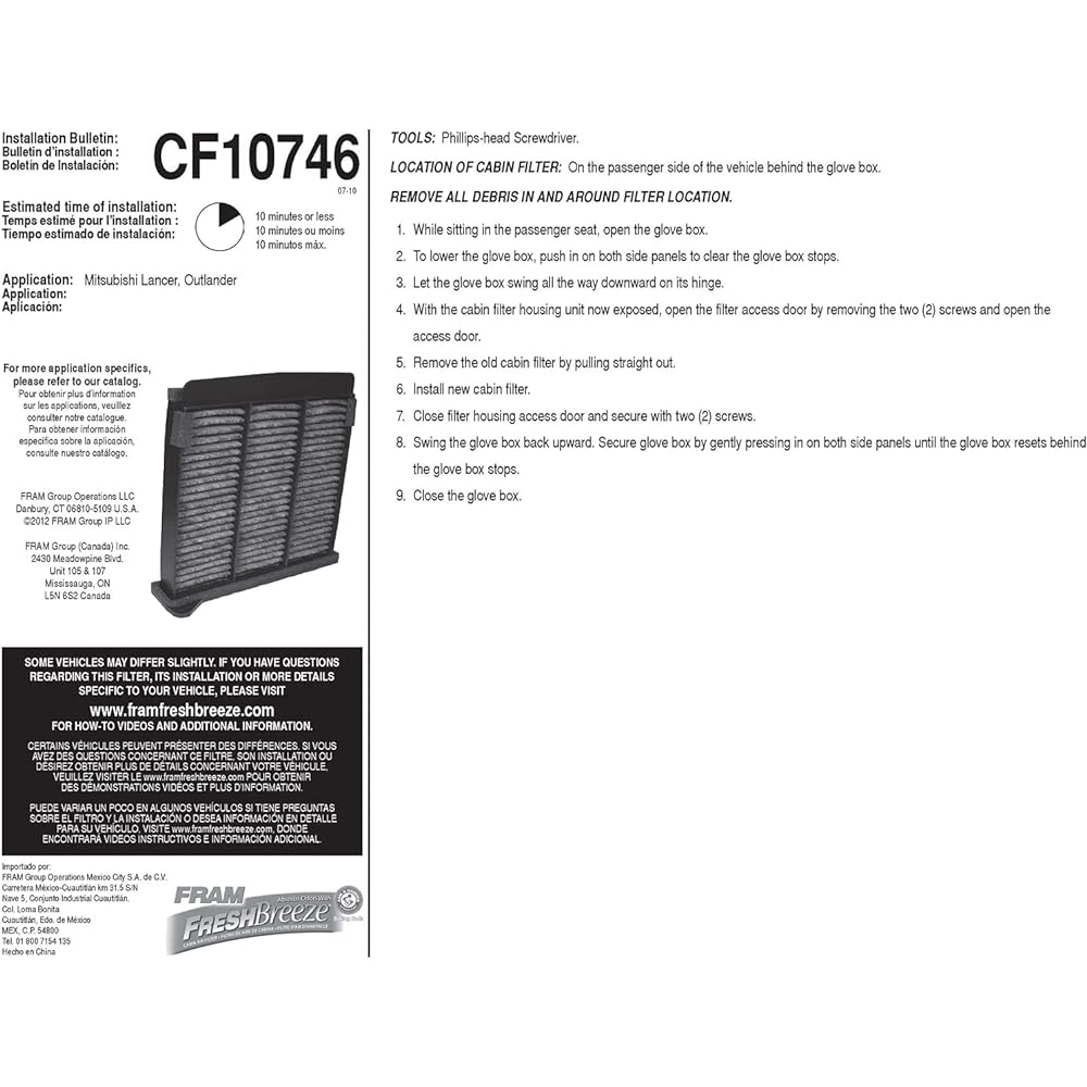 Fram CF10746 With Fresh Breeze Cabin Air Filter Arm & Hammer