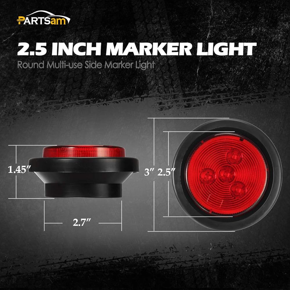 PARTSAM Amber 2 + Red Truck Trailer 2.5 inch Round Side Marker LED Clearance Light 4LED 12V 2.5 inch Round LED Marker Light 2.5 Round LED Clearance Light 2.5 inch Round LED Flash Mount Light