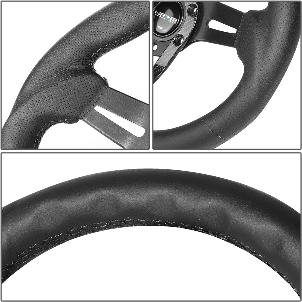 NRG Innovations NRG-RST-002RCF Enhanced Handle Cover 320mm Sports Lightweight Carbon Center Spokes Black Leather and Rivet