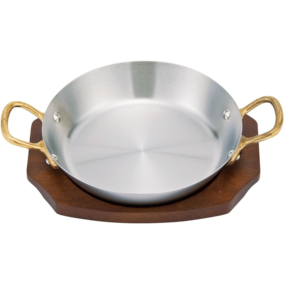 Nakao Aluminum Manufacturing IH Gratin/Paella Pot Compatible with All Heat Sources, Comes with Wooden Stand, 18cm D-23