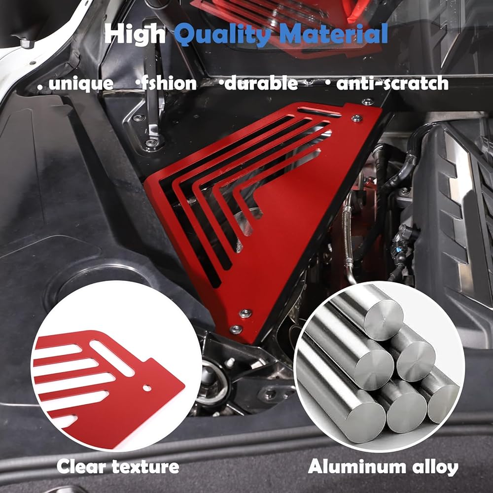 CHEAYAR Aluminum Alloy Rear Engine Cover Left and right Engine case Guard Protector Splash Shield Corvette C8 2020-2023 Compatible Engine Bay Panel Cover C8 Accessories (Red)