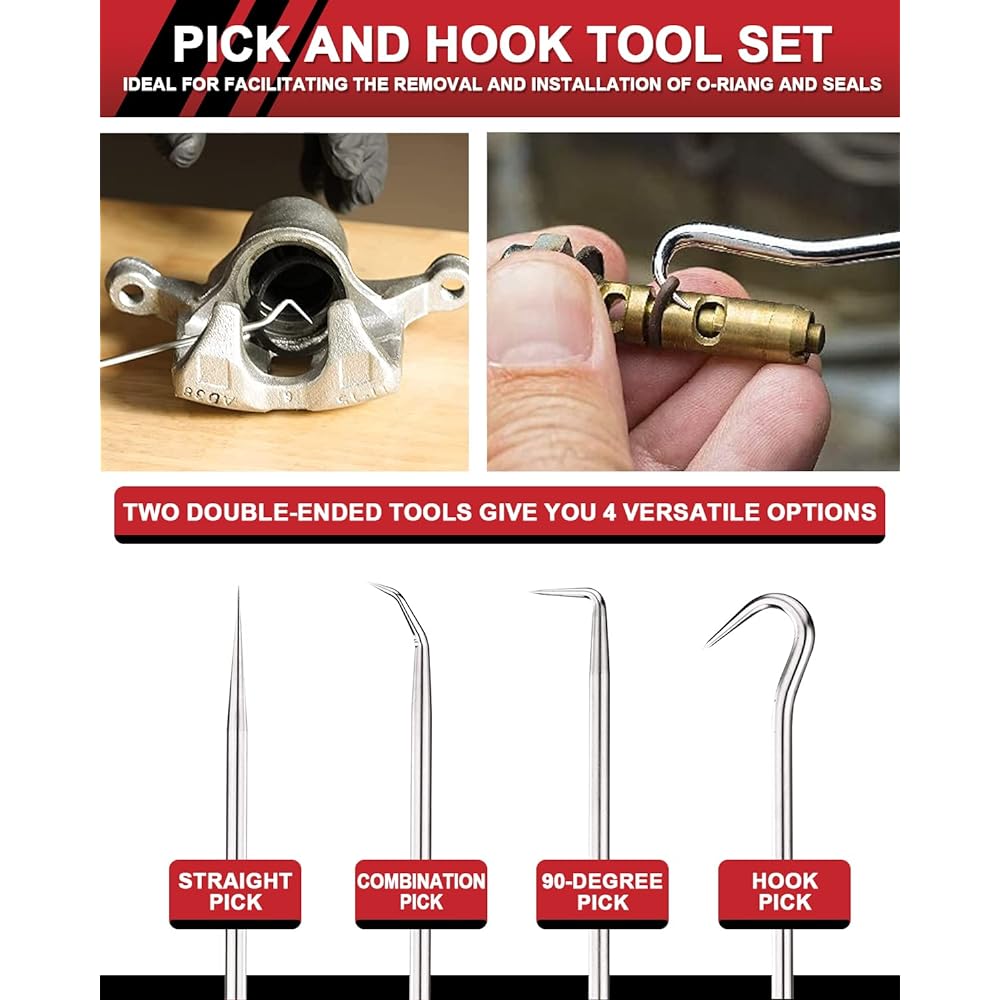 VEHIFOMO 5 hydraulic seal attachment tool kit Tool kit Hydraulic cylinder piston repair seal tool U cup rod seal attached tool kit Upgraded seal twister mounting tool set pick and hook set