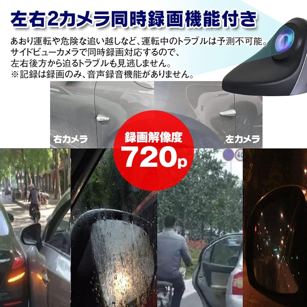 MAXWIN Side View Camera, On-Dash Monitor, 5 Inch, with Recording Function, Left and Right Cameras, Left and Right Simultaneous Recording, Turn Signal Linked, 2 Split Screen, DC12V, Car Monitor, Side Camera, Black DVR-SID01-B