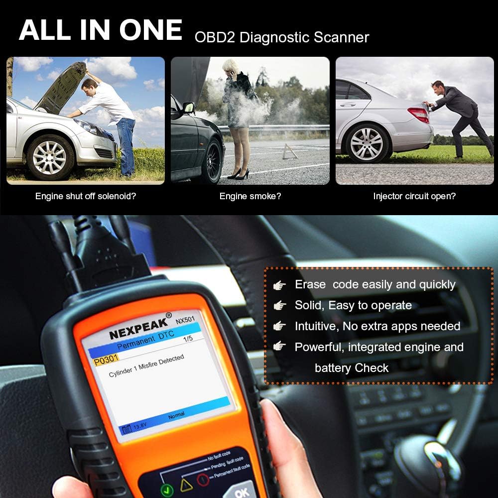 NEXPEAK OBD2 Scanner NX501 Reinforced OBD II Auto Code Reader Automobile Diagnosis Scan Tool Vehicle Checking Engine Light Analyzer For all OBDII vehicles since 1996