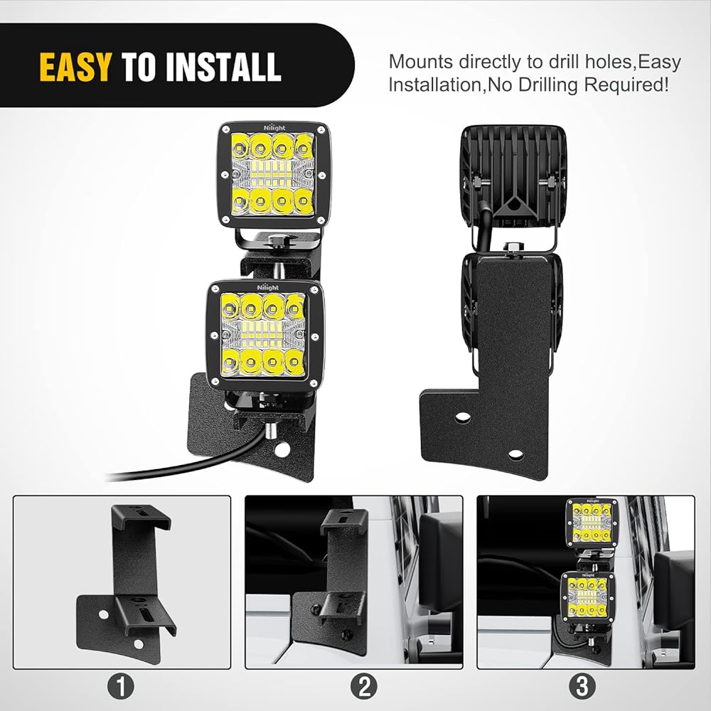 NILIGHT windshield hinge bracket dual A pillar off -road LED fog light worklight 2007 2009 2010 2012 2015 2015 2016 2016 WRANGLER JK/JKU 2DR 4DR
