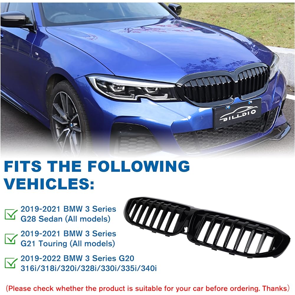 BILLDIO Front Grill BMW 3 Series G20 2019-2022 316i 318i 320I 328i 330i 335i 340i ABS Gloss Black Kidney Grill