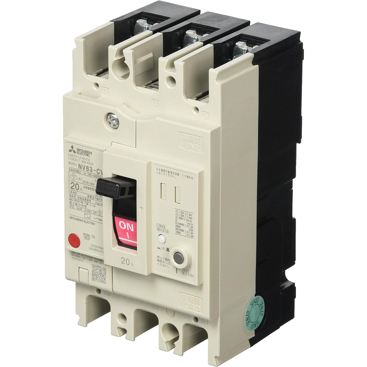 Mitsubishi Electric Earth Leakage Breaker WS-V Series Harmonic/Surge Compatible NV63-CV 3P 20A 100-440V 30MA