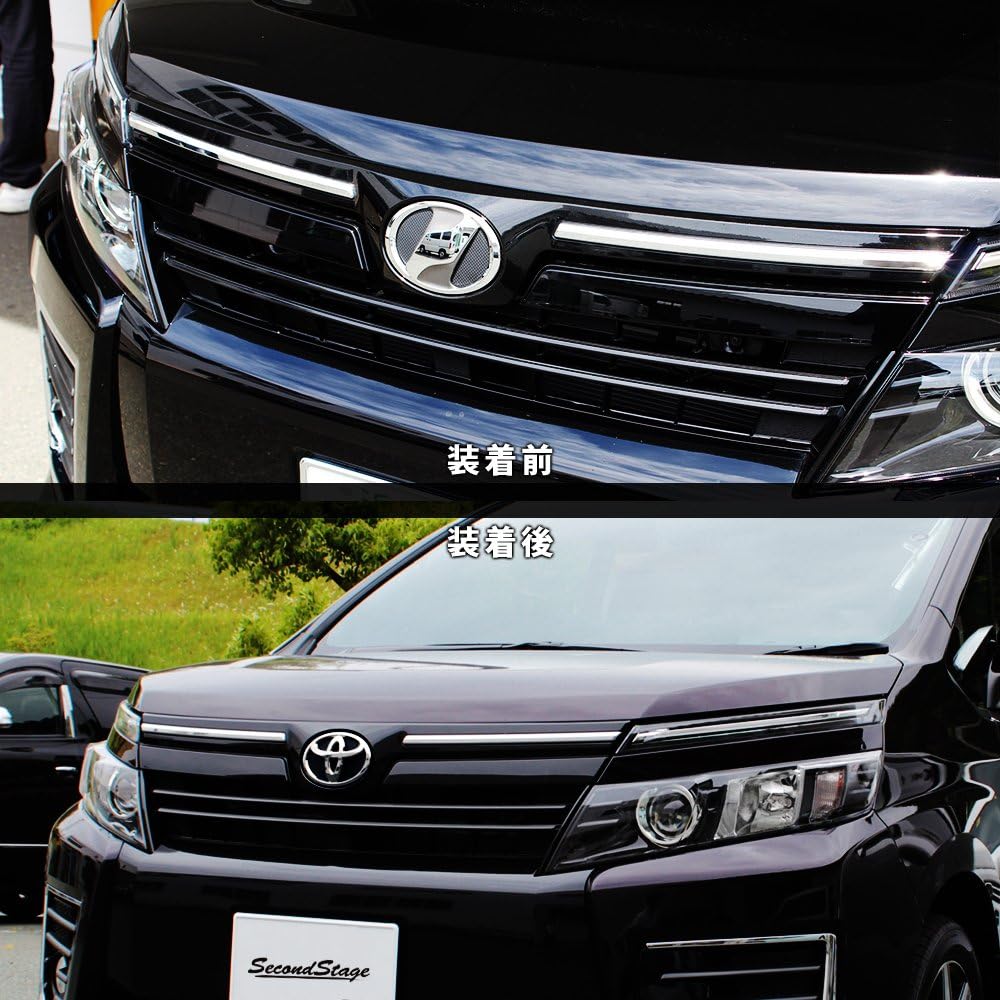 SecondStage Toyota Voxy 80 series emblem change kit from N mark to T mark plated emblem/piano black base/T209BLK