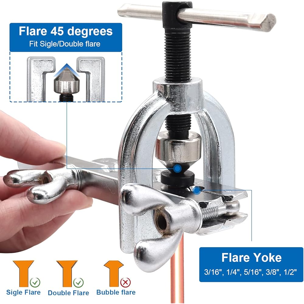 WeIDEER 1/4 inch copper coating brake line tube kit -25 feet (including 16 joints and 4 union +8 nut brake lines) + double & single flare tool kit 45 degrees for brake line