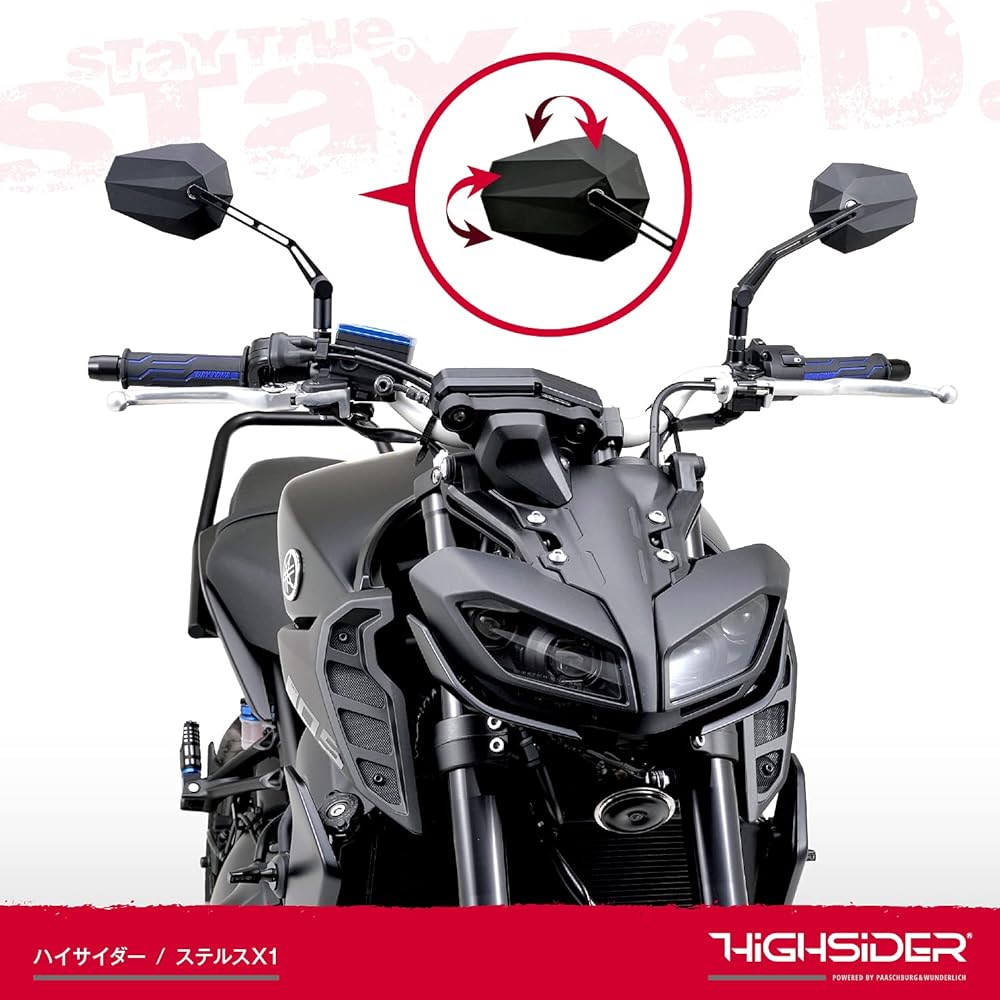 Daytona HIGHSIDER Motorcycle Rod Mirror Left and Right Set 10mm Forward/Reverse Screw Compatible ECE Standard Clear Stealth X1 Matte Black 15605