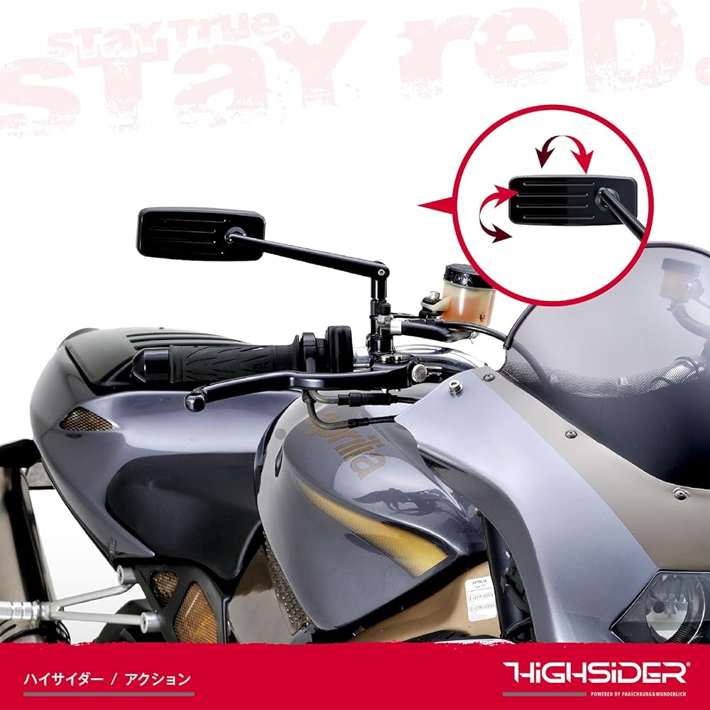 Daytona HIGHSIDER Motorcycle Rod Mirror, 1 piece on each side, 10mm forward/reverse thread compatible, action black 98585