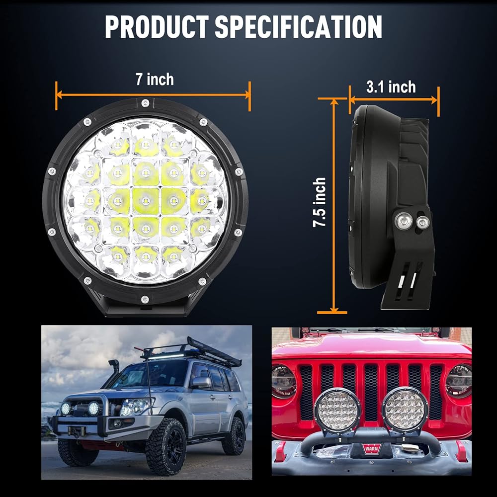 BIGLION.X Round LED Off -Light Light 7 inch LED LED Off -Road Light Super high -brightness off -road driving light spot with black cover IP68 12V 24V Track Pickup ATV UTV UTV SUV
