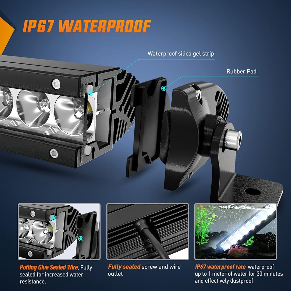 NILIGHT LED light bar 41 inch 200 W spot flood combo SINGLE ROW 19000LM Off Road 3D Fog Driving Light Roof Bumper Light Bar Jeepford Track Boat, 2 Year warranty