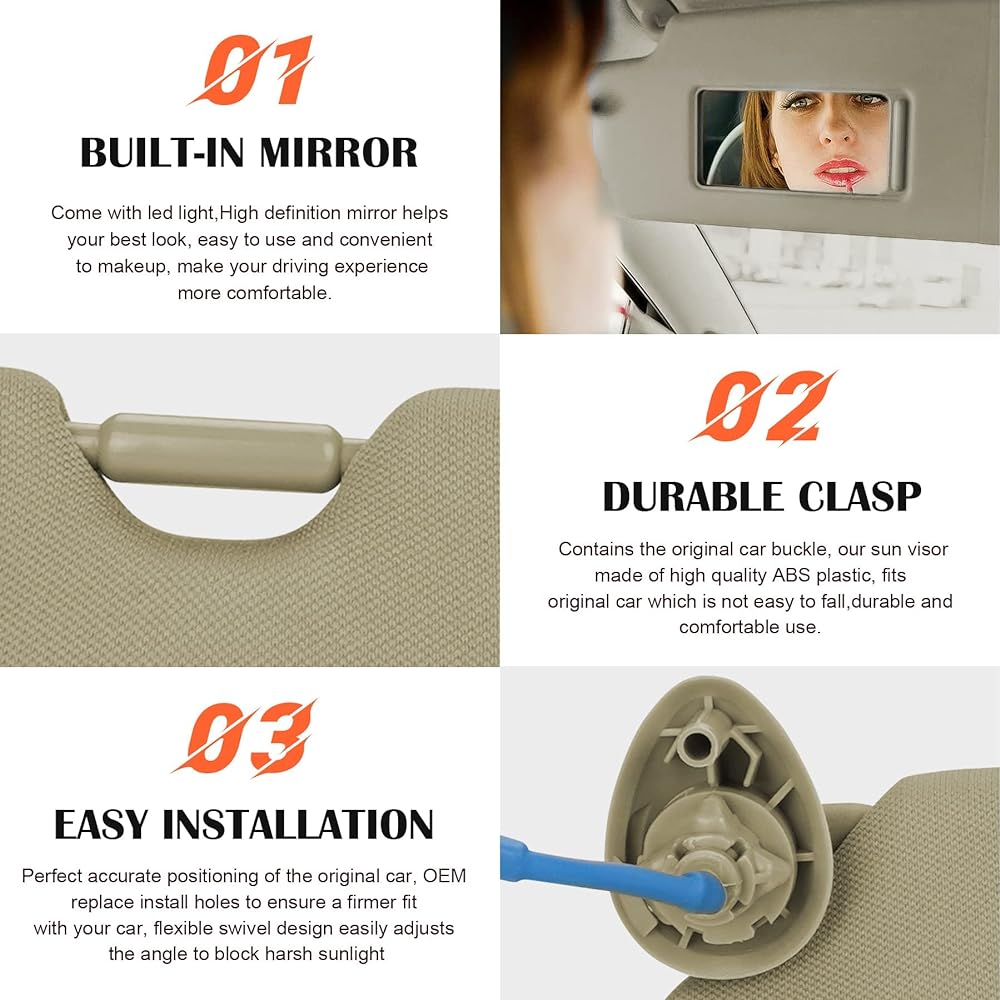 Beige driver's seat left side sun visor replacement 83280TA0A91ZB 2008 2010 2011 2012 for Honda Accord replacement