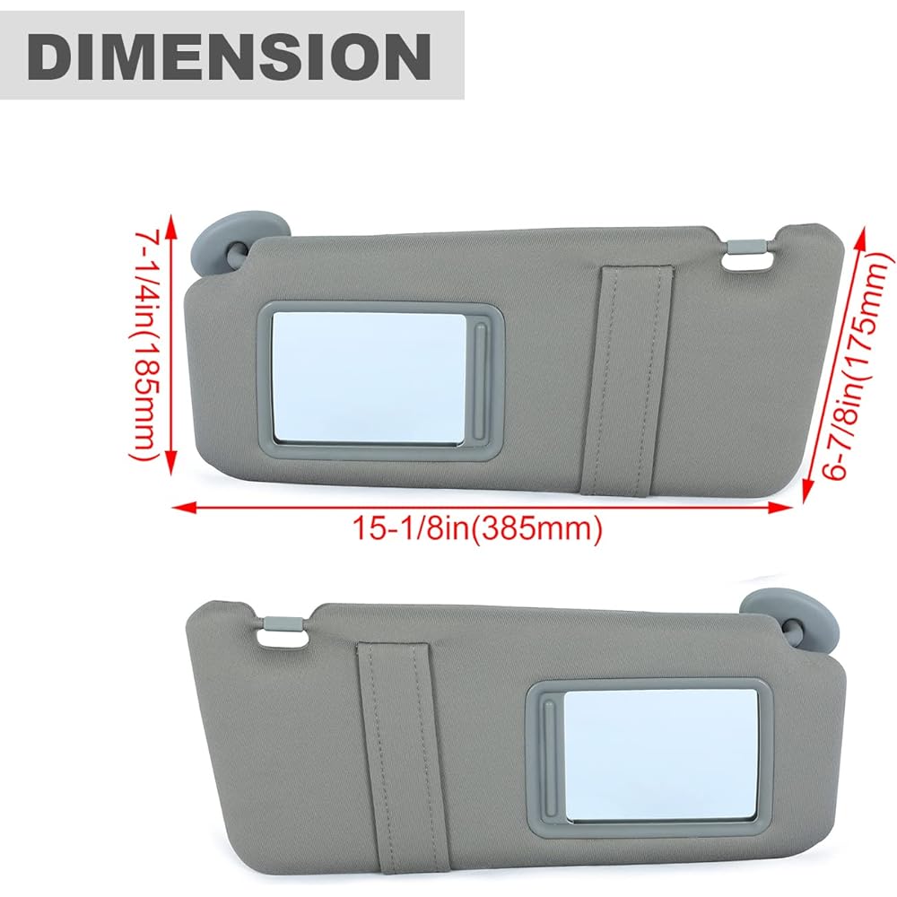 KUAFU Sun Visor Set 2007 2008 2009 2010 2011 2011 Toyota Camry Sunroof No Gray Replacement (74320-06780-B0, 74320-33B81-B0, 74310-06750-B0) Ride seat and passenger seat side