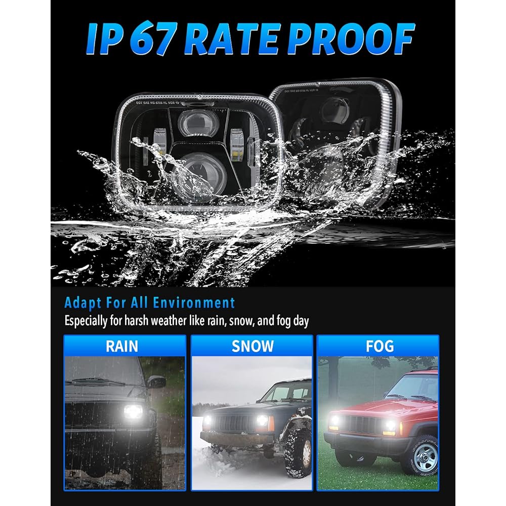 7x6 5x7 H6054 LED Headlight High Lo Beam Shield Headlight DOT 110W 8400LM JEEP CHEROKEE XJ WRANGLER YJ GMC SAVANA Safari Ford replacement Black