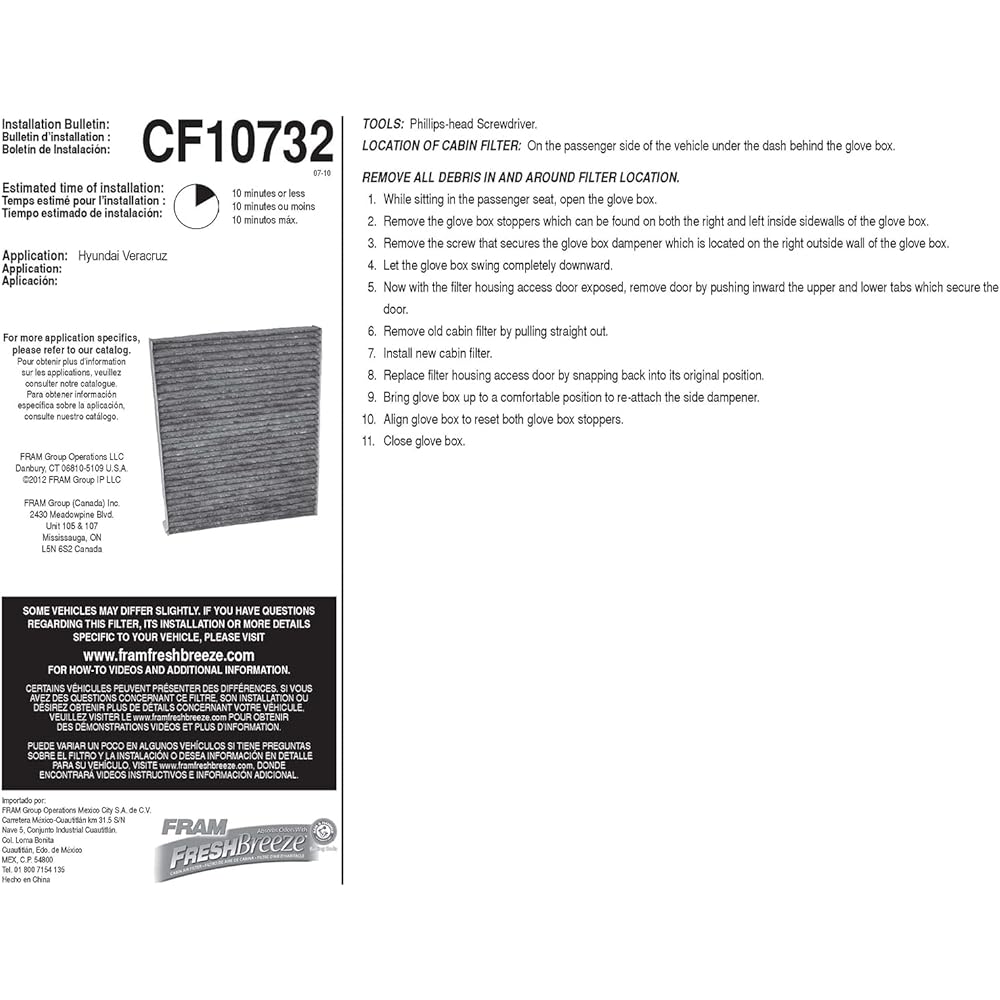 Fram CF10732 With Fresh Breeze Cabin Air Filter Arm & Hammer
