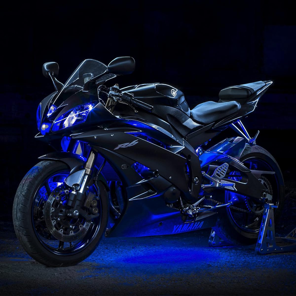 2nd Gen Single Color BLUE 8 POD 2 STRIP 60 LED Universal Motorcycle Accent Neon Underglow Light Kit