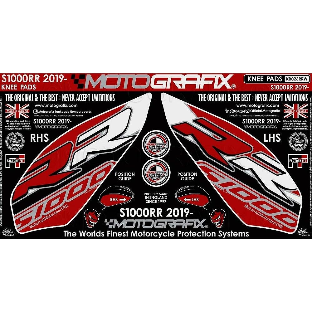 MOTOGRAFIX Body Pad KNEE Red/White, Black BMW S1000RR 19- MT-KB026RRW