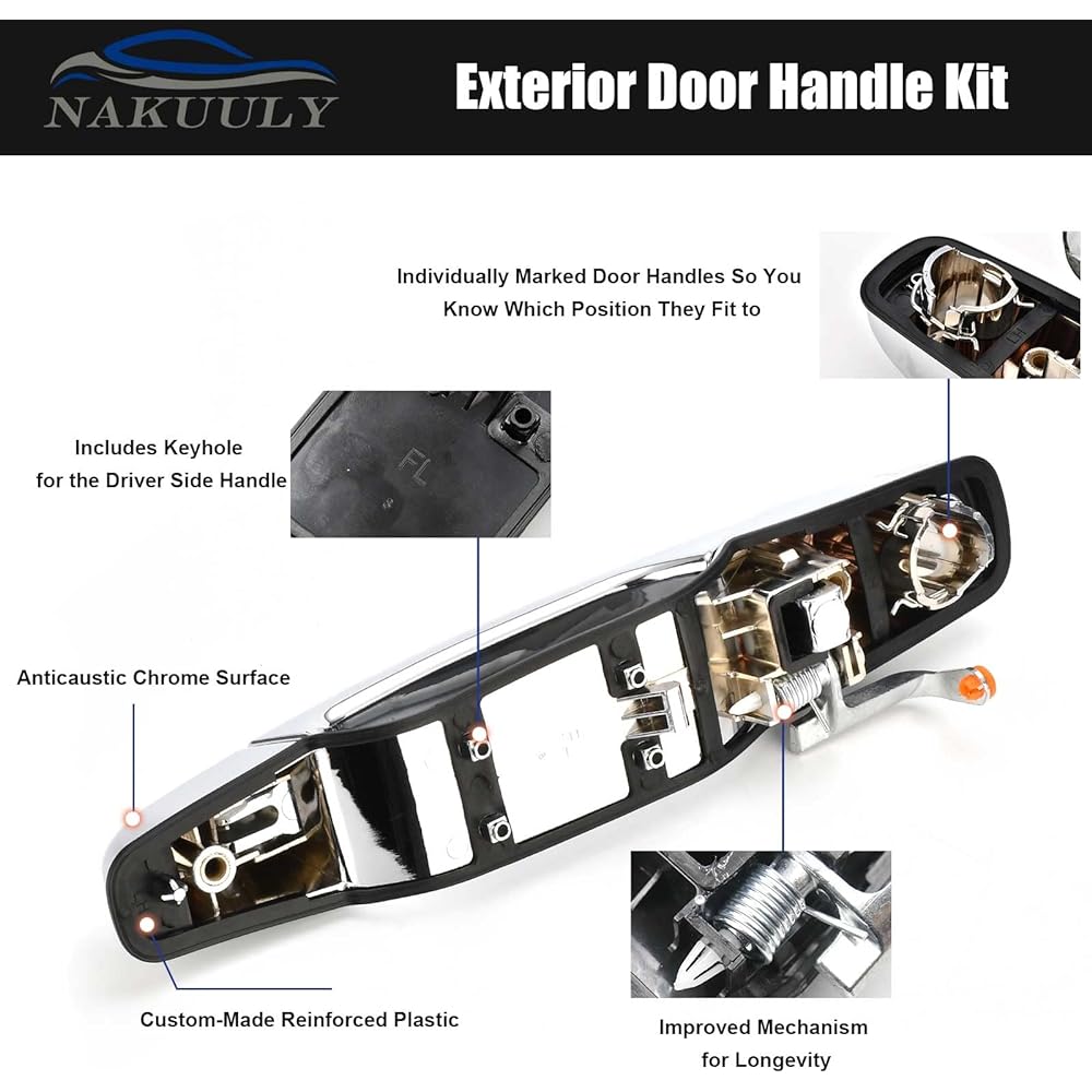 NAKUULY Exterior Chrome Door Handle 4 Pieces Frontor Driver & Suvarade Svolley Avarant Silvarard Subaru Sabarban GMC Sierra Ukon OE # 22738722 2273825820