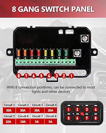 8 Gango Universal Switch Controller Panel Donorable Electronic Relay Automatic System LED Cars Switch Button Touch Screen Circuit Control Box Track SUV ATV UTV RV Boat (Blue)