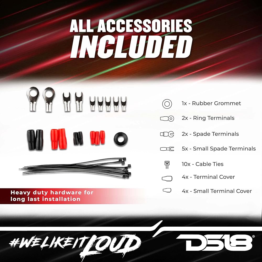 DS18 DS-AMPKIT8 High Power 8GA Complete Amplifier Wiring Kit, Super Flex Wire, Installation Cable. 8-Gauge DS-ampkit8