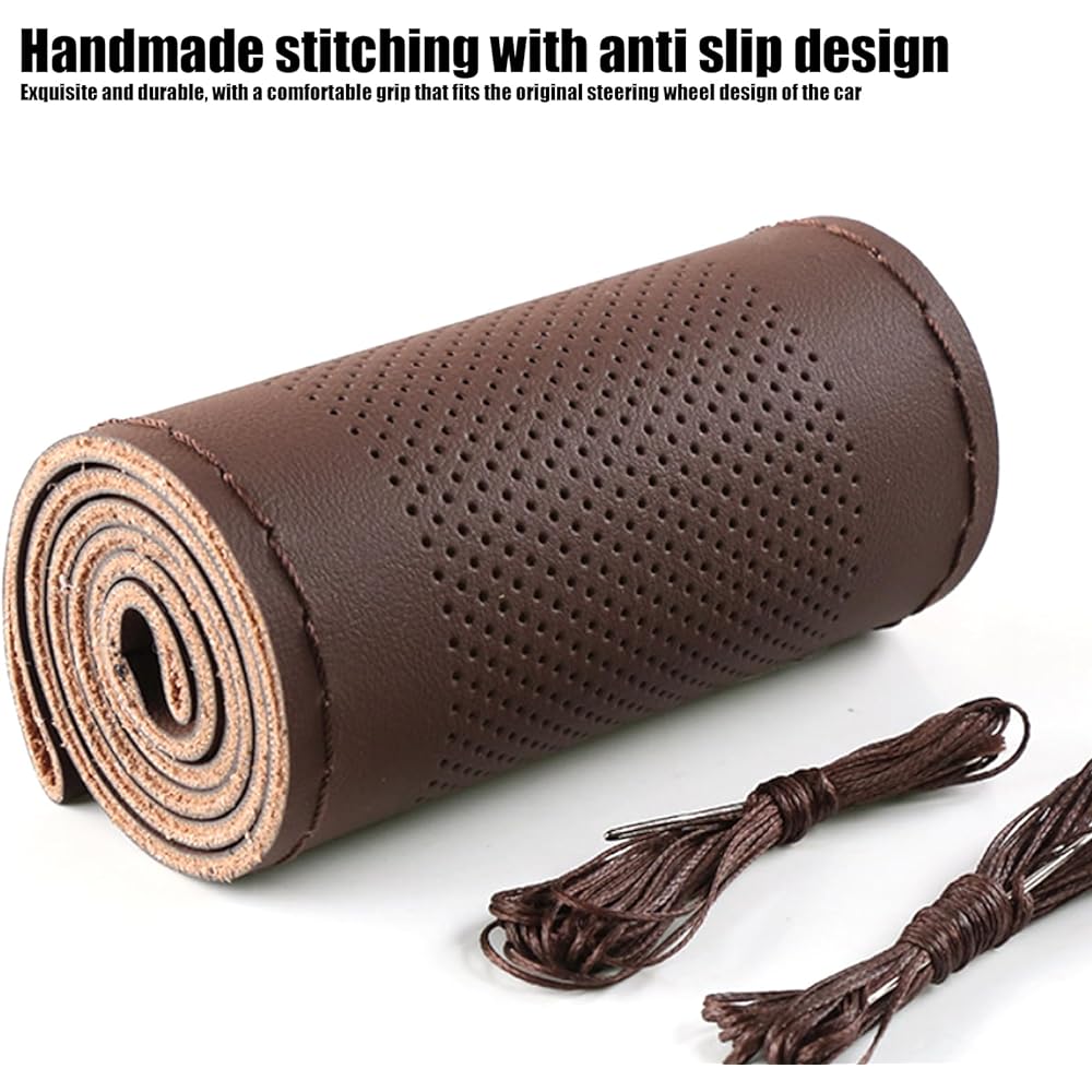 Dewkou Handle cover Leather sewing waterproof handle cover 14.9 inch car/truck/SUV (coffee#1101)