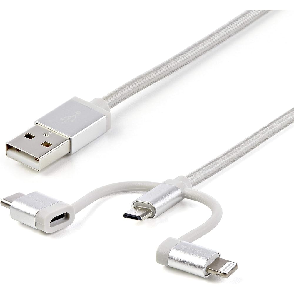 StarTech.com iPhone/smartphone compatible multi-charging charging cable 1m USB-A - lightning/USB Type-C/Micro-B USB2.0 compliant LTCUB1MGR