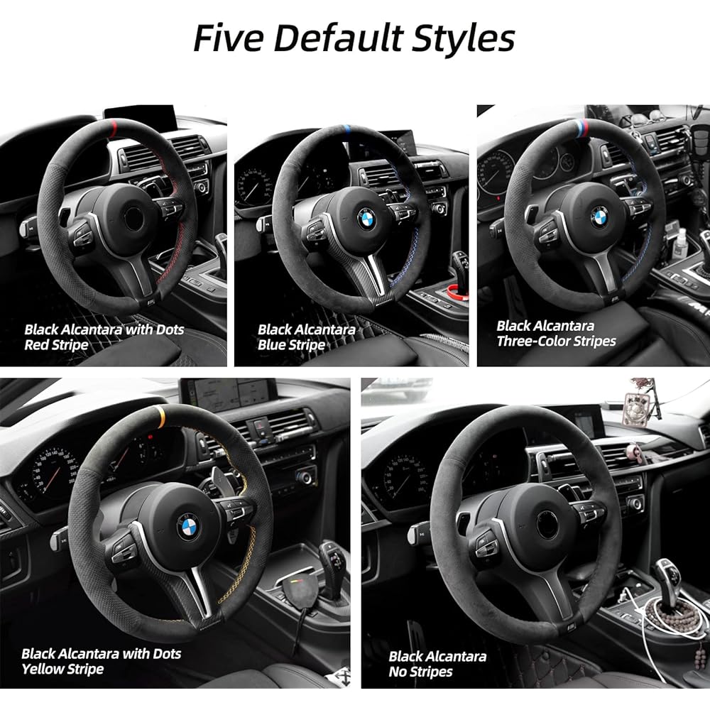 ALFANXI Hand -stitched Italian Alcantara Car Handle Cover Wrap BMW 2 3 5 5 6 Series M2 M2 M4 M5 M6 X2 X5 X5 M6 M Trim (Black Alcantara+No Stripes)
