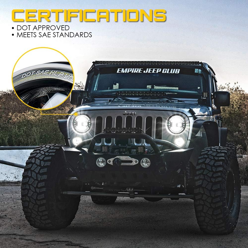XPRITE 7 inch LED Round Headlight 1997-2018 Jeep Wrangler JK LJ CJ TJ Hummer H1 H2 compatible Hayling headlamp DOT approval | High/Low Shield Beam | Plug & Play | Black