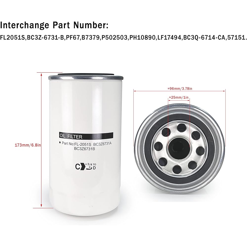 FL2051S Oil Filter 2011-2022 Ford F250 F350 F550 F650 F750 6.7L Power Stroke Diesel Engine Replacement BC3Z-6731-B BC3Q-6714-CA