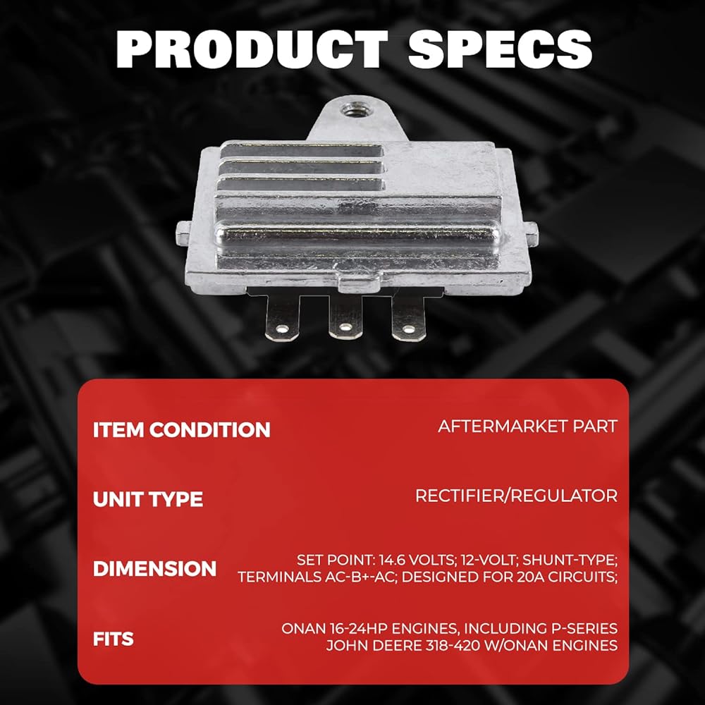 AKH6003 New Onan Regulator for Rectifier John Deere 318-420 Onan 20 Amps - AC-B+-AC Onan Regulator Rectifier P Series 16hp-20hp 230-22060 HE191-1748 191-206 8 191 -2227 435-175