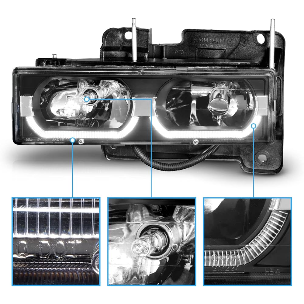 Amerilite replacement Halogen Headlight LED Haylover Chevrolet/GMC Full Size Track SUV -Light Ausen Buri Black on the passenger seat and driver's seat