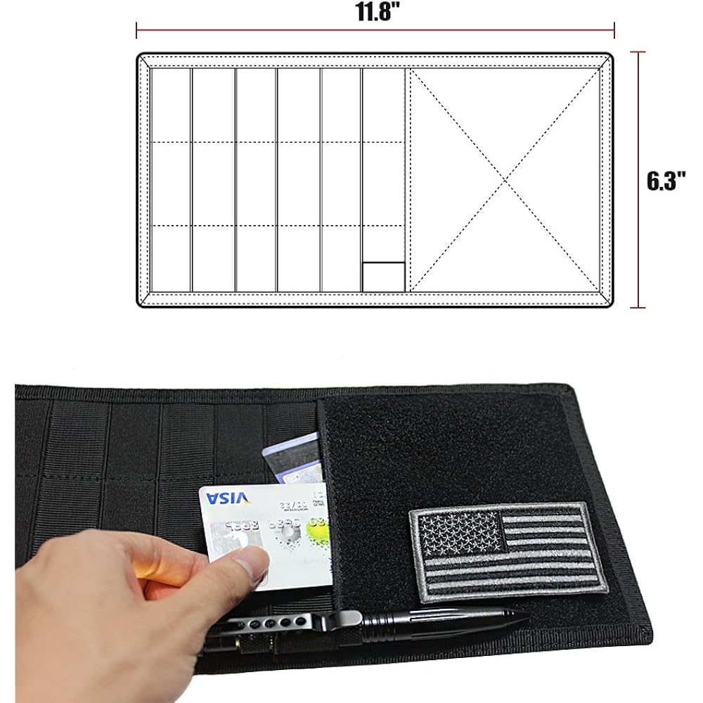 WYNEX vehicle MOLLE Viser Panel, Tactical MOLLE Rubber Strap Band Sun Visor Organizer -Most Suits & Truck Viser - /Sleeve Pocket /Magic Tape Loop - 1000D Nylon Black