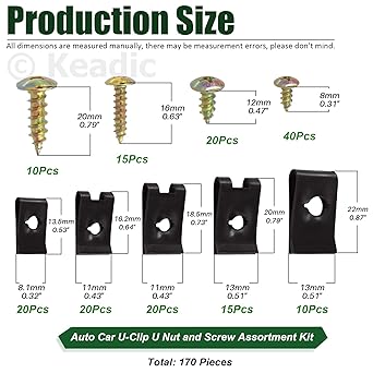 KEADIC Universal Automotive screws and clip assorted size set 705 SAE U -clip nut 500 mixed nylon zipper rivets and vehicle body bolt push ripener clip GM