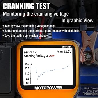 Motopower MP0515A 12V Digital Car Battery Road Tester Voltage Meter 100-2000 CCA Charging System Analyzer