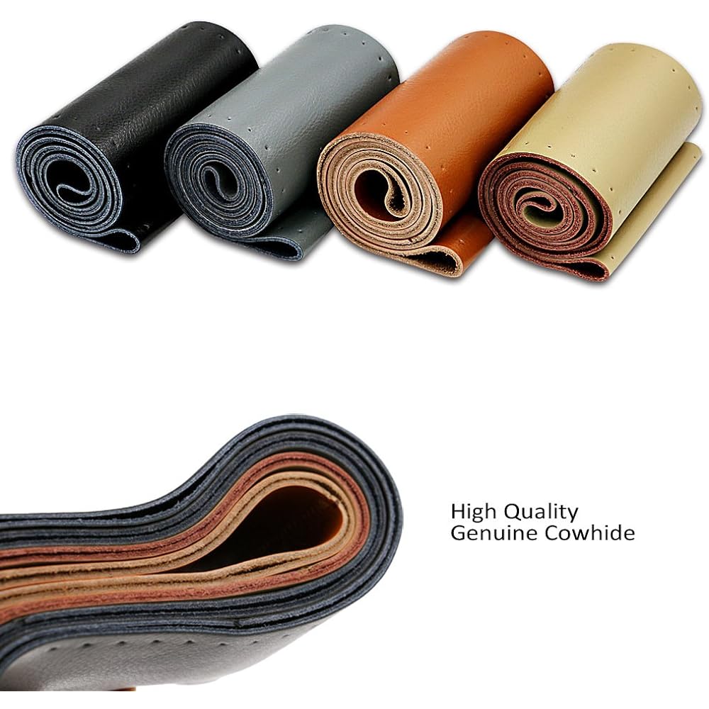 AULLY PARK Universal Car Steering Wheel Cover Genuine Leather Stitched Wrap Cover , blk