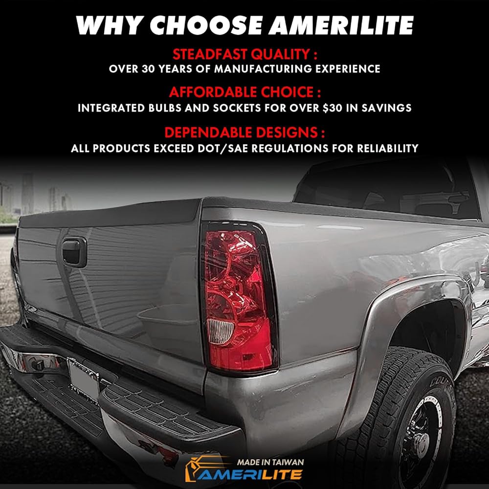 Amerilite 2003-2006 Chevrolet Sylvarad replacement OE Style Ruby Red Tail Light Rear Brake Lamp Asenburi Light bulb and Harness Set passenger seat side