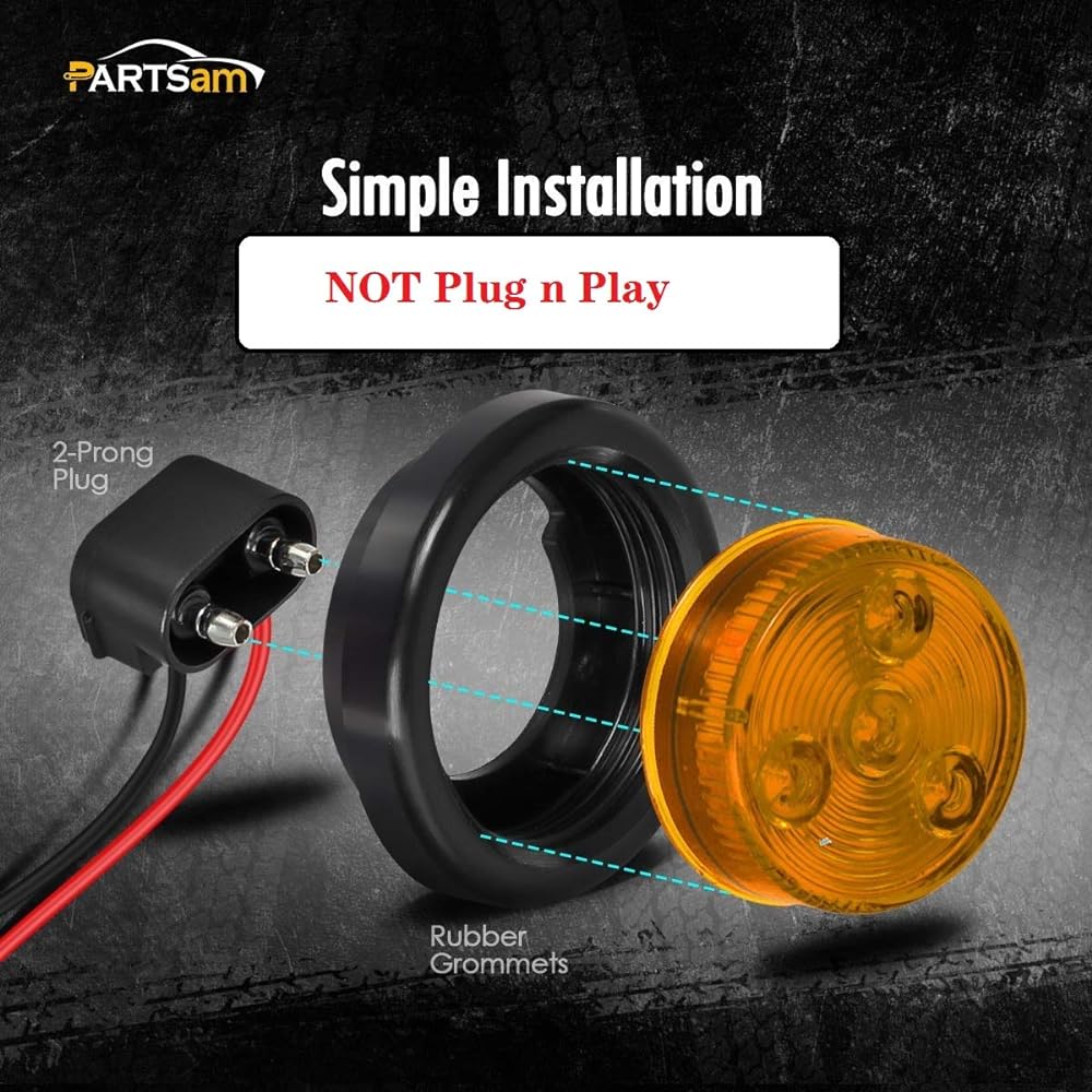 PARTSAM 10 pack (5 amber+5 red) 2 inch LED round marker light glomet flash mount 4LED sealed 2 Round LED marker light track trailer with reflective lens with lens