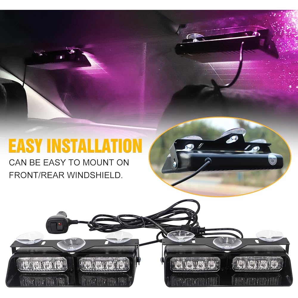 XRIDONSEN 2 Inn 1 Emergency Dash Strong Purple White Interior Front/Rear Front glass Light Dangerous Warning Flashed Excoat Light Car Truck (2 × 7.16 inch LED16)