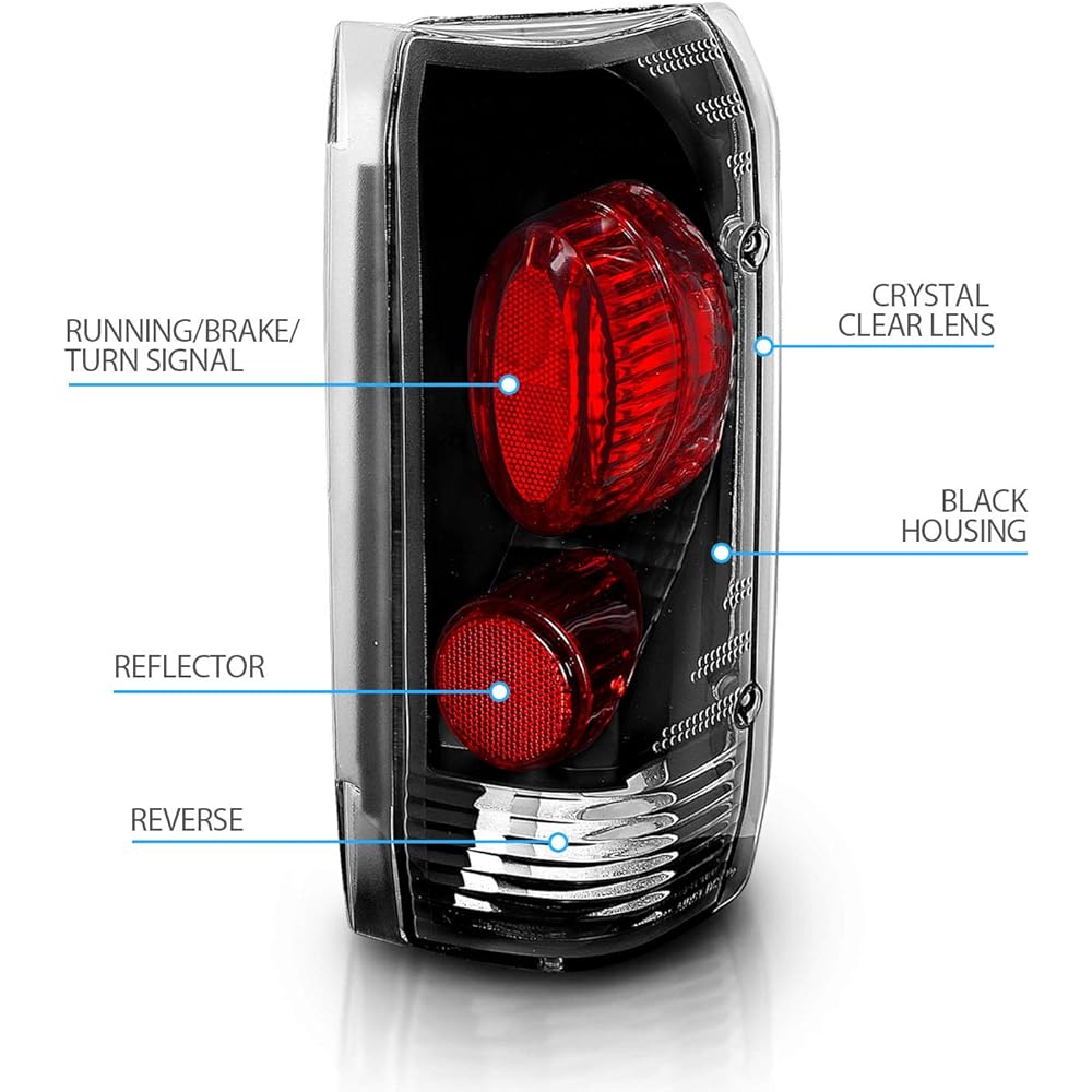 AMERILITE Euro Black replacement Brake Tail Light Set 1989-1996 Ford F Series/For Bronko -Passenger seats and driver's seat side
