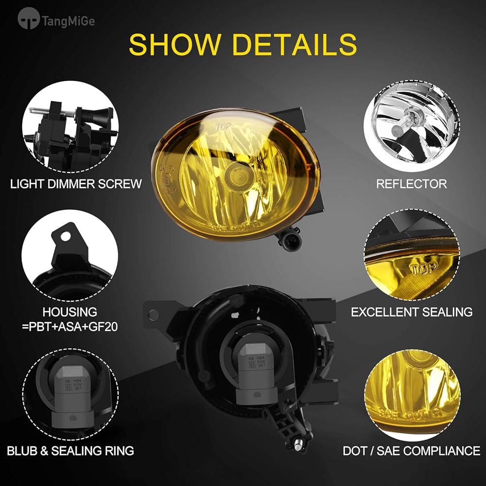 TANGMIGE Fog Light Lamp 2010-2015 Volkswagen Golf Hatchback/Wagon Volkswagen Jetta Sedan/Wagon Volkswagen Beargen Volkswagen EOS Premium VW Accessories 1 Pair Yellow Lens