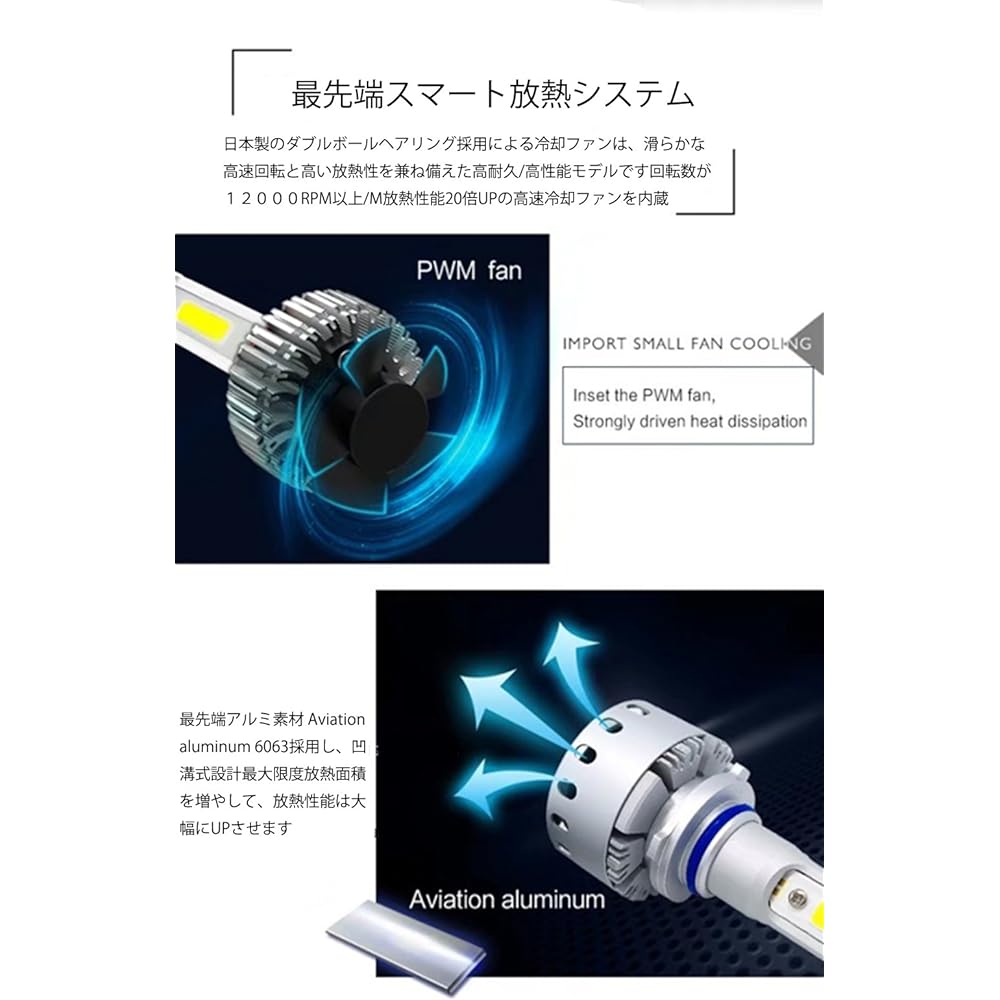 e-auto fun LED headlight/fog lamp one-touch installation H7 American Bridge Lux Equipped with 3 COB chips 6000LMX2 45WX2 6500K DC12V-24V White Set of 2 with one year warranty LM7PH70502