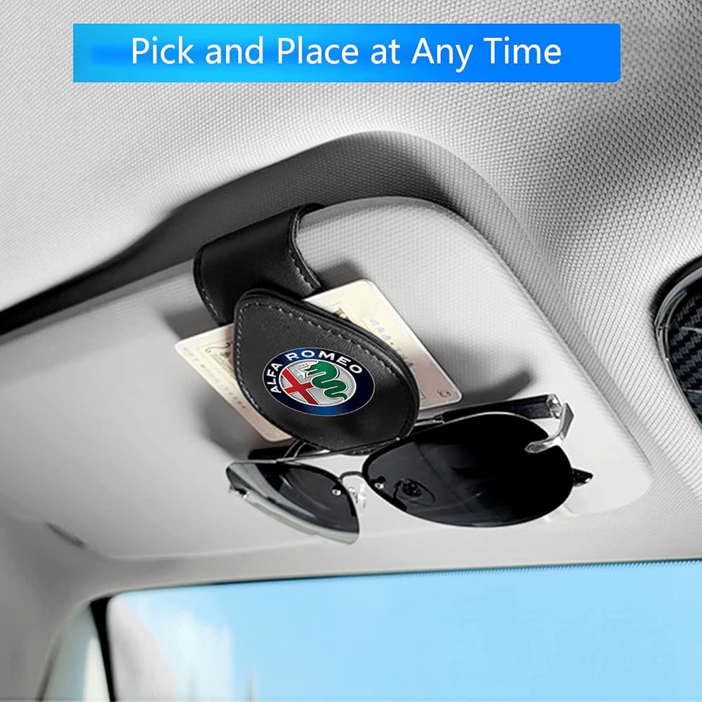 HAPIZWLU Sunglasses Holder Leather Glasses Frame Glasses Hanger Card Clip For Sun Visor Accessories ALFA ROMEO compatible