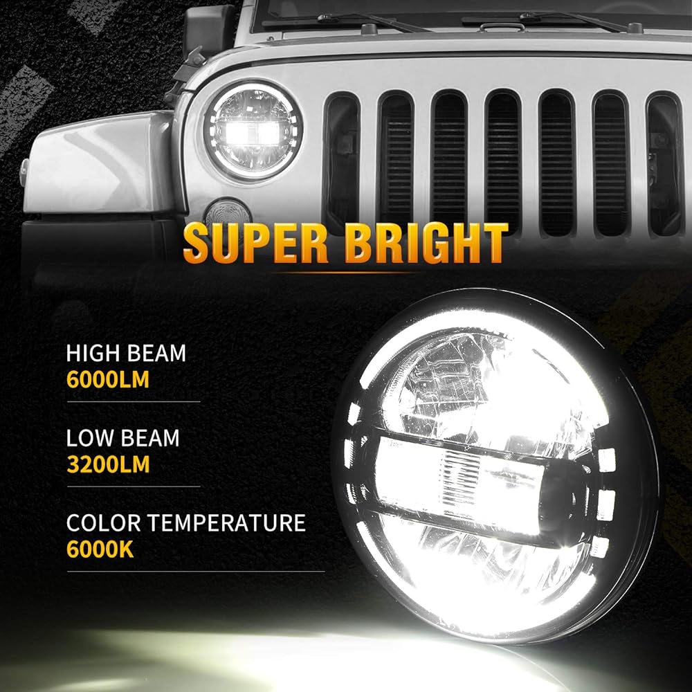 LX-LIGHT DOT approval Black 7 inch LED Headlight White Hatlolling Jeep Langler JK JK TJ LJ JL Hummer H1 H2