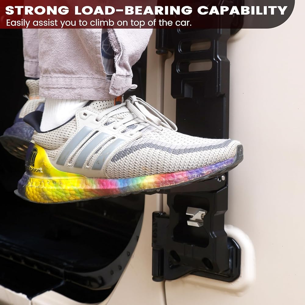 KANGIKX Door Hind Foot Step JEEP WRANGLER 2007-2023 JK JK JL JLU & GLADIATOR JT Aluminum Allenting Folding Foot Pedal Roof Top Access 1 Black 1 piece (2021 Gladiator is not suitable)