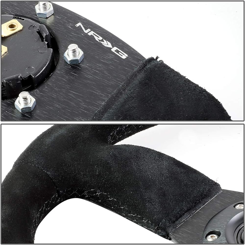 NRG Innovations RST-009S Race Style Suede Leather Steering Wheel Black Stitch