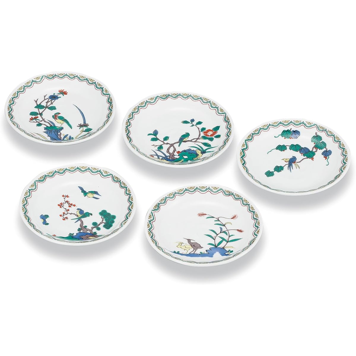 Marsan Miyamoto ``Kutani ware'' 4.6 plates set Old Kutani style flowers and birds with different pictures AP7-0110