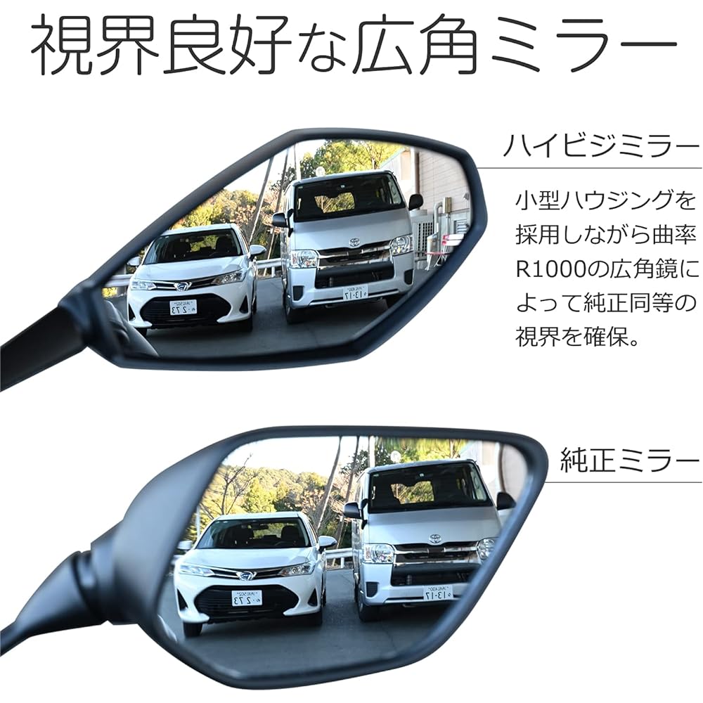 Daytona High Visibility Mirror for Motorcycles, Low Mount Mirror, 1 on Each Side, Left Only, 10mm External Thread, Compliant with New Safety Standards, Lightweight, Wide Angle, Diamond Short 19415