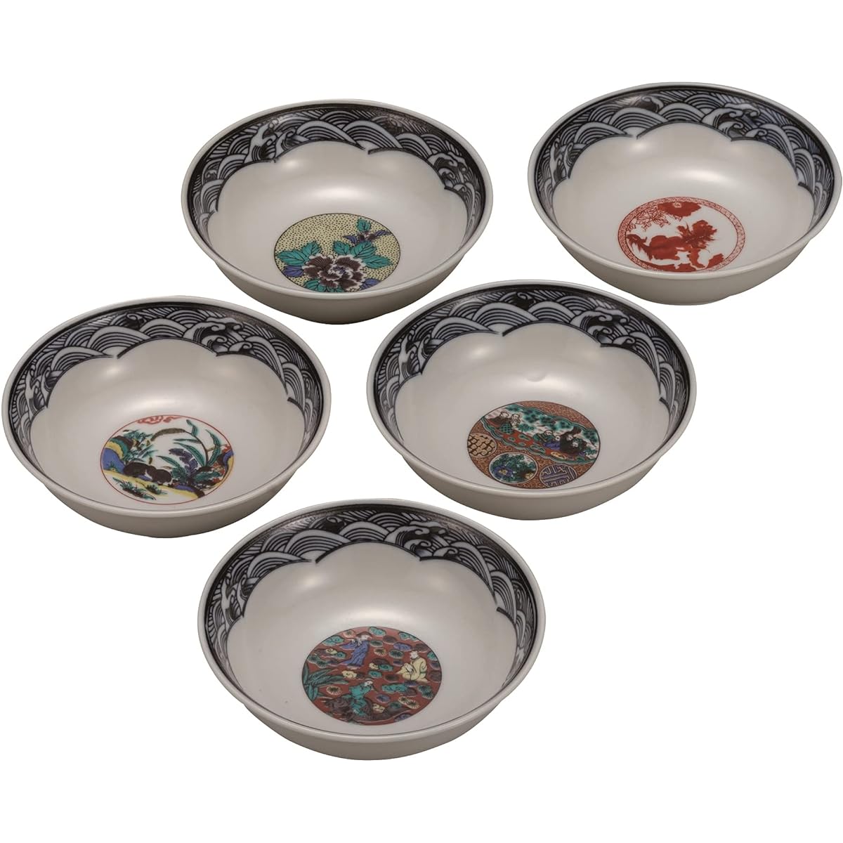 Kutani Ware Iwataya Kutani Ware Small Bowl Set (No. 4.5) Period Painting K7-178
